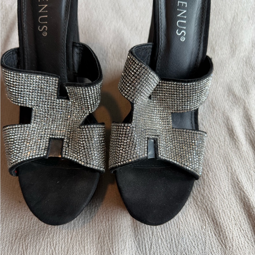 VENUS Black and Silver Heeled Sandals*** Sparkling***